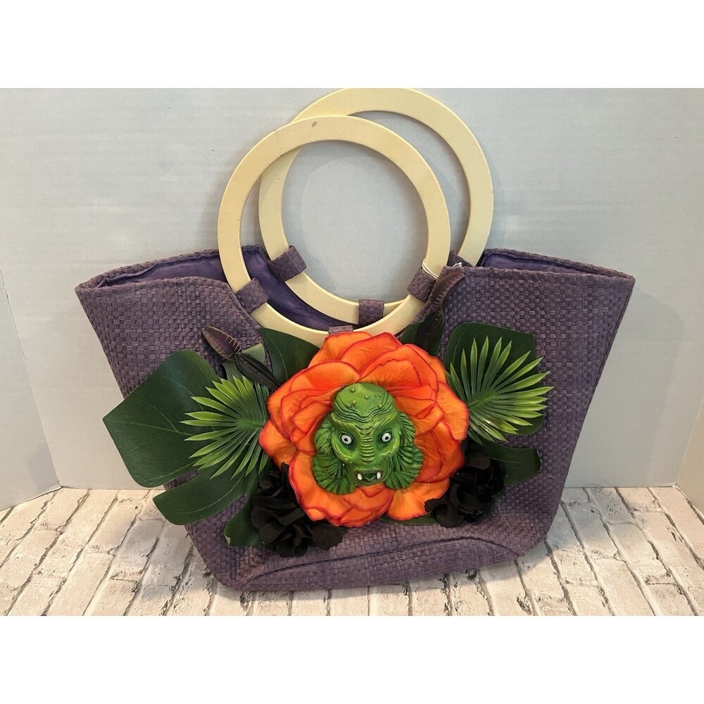 Sweet Midnight Creature From The Black Lagoon Woven Bag Goth Tiki Tropical Tote